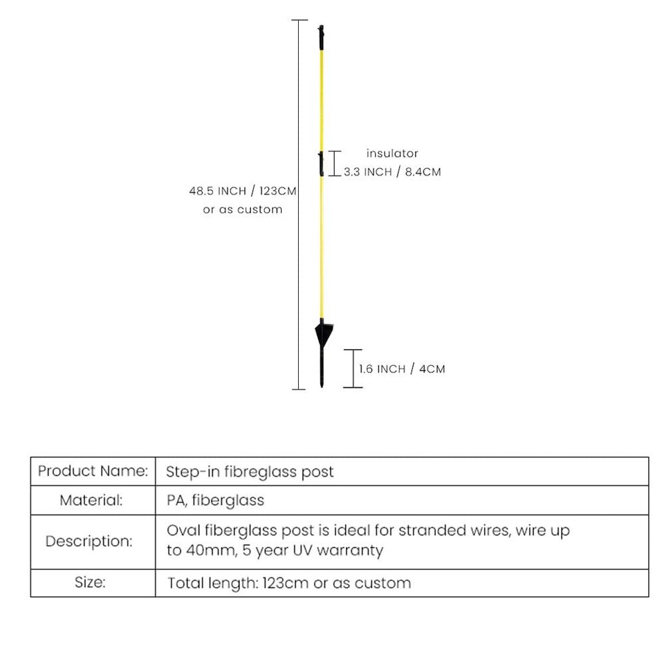Mingya 123cm Fiberglass Stepin Electric Fence Post Pack of 10 with