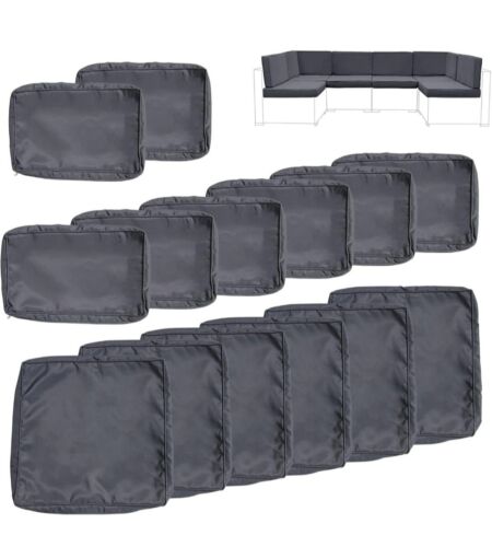 14 PC SET Outdoor Patio Replacement Cushion Covers Sofa Cushion Covers Dark Gray