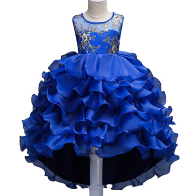 child girl evening dress 2019 Best Pool Blue See-through Flower Girl Dresses 2019 A-Line / Princess Scoop Neck Short Sleeve Pearl Pink Appliques Lace Court Train Ruffle Backless