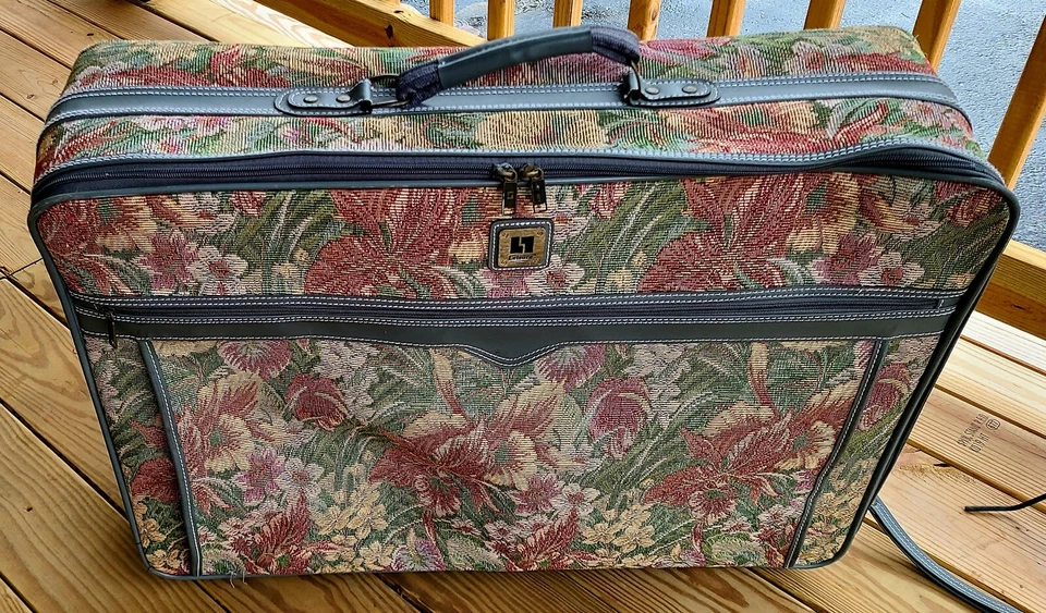 Maleta de Ocio Equipaje Tapiz Floral Brocado Vintage Años 80 .. 27" x 22" x 7" Foto 3 de 4