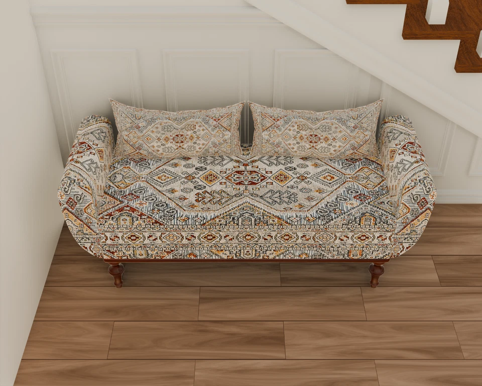 Resting Ottoman Bench with Storage, Turkish Bench with Arm, Blanket Bench Beige - Image 2 of 4