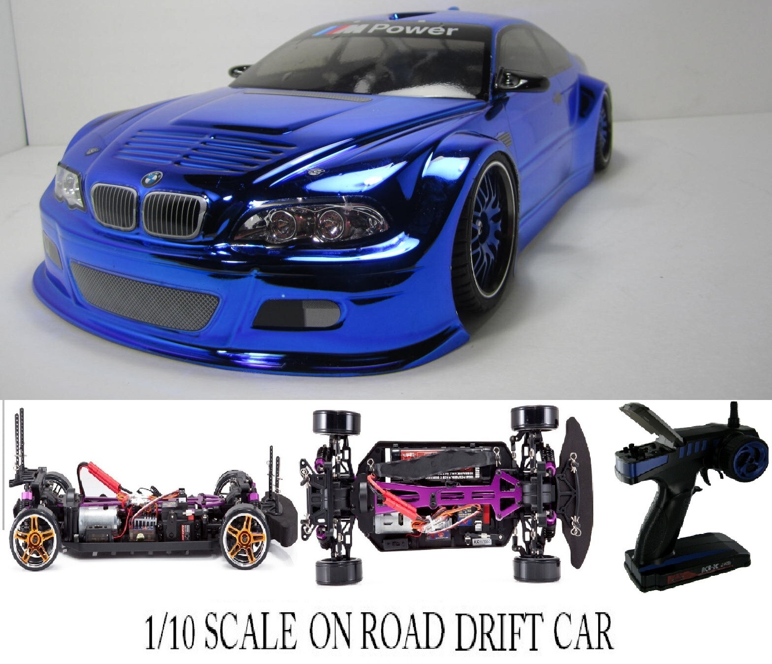 1/10 SCALE Custom Painted RC DRIFT CAR BMW M3 4WD RTR CHROME BLUE | eBay