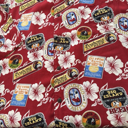 Camicia da campeggio vintage Big Dogs con bottoni manica corta taglia XL adatta a 2XL - rossa Hawaii - Foto 4 di 6