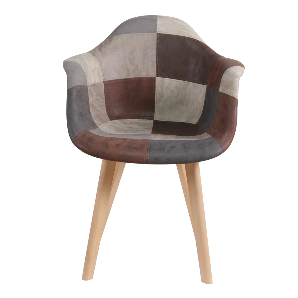 Set di 2 Sedia Poltrona Patchwork Design Nordico Salotto Cucina Studio Marrone - Immagine 3 di 4