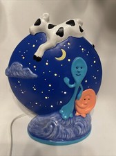 Vintage Cow Jumped Over the Moon Nursery Rhyme Ceramic Night Light Lamp WORKS 