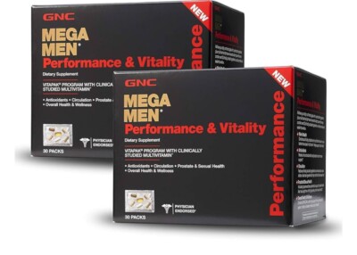 GNC Mega Men Performance Vitality Vitamins Vitapak, 30 Ct (Pack of 2)