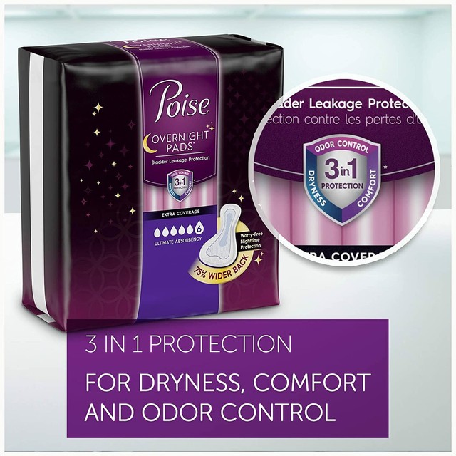 Poise Overnight Incontinence Pads, Ultimate Absorbency, 75 Wider Back