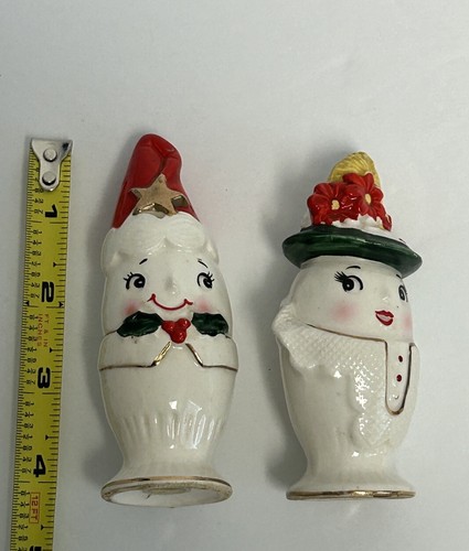 Vtg 1960s Lefton Christmas SALT & PEPPER Shakers Egg Couple Anthropomorphic HTF - Picture 8 of 8