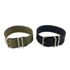 Nylon Watch Band One Piece Black Olive or Set 2 - Stainless Steel Buckle 22mm  
