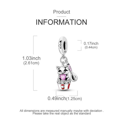 MULA 925 Sterling Silver DIY Charm Pink AAA CZ Enamel CakeCat For Women Bracelet - Picture 5 of 7