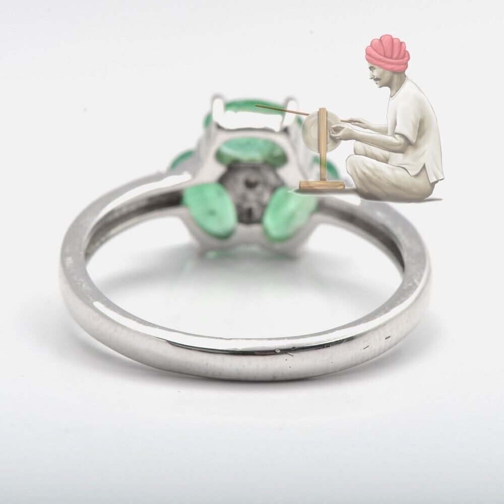 Bague Argent 925 Avec émeraude Et Zircon - Taille 10, Poids 8.40g, Fabrication Inde, Neuf