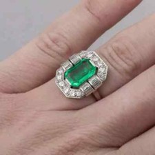 2Ct Lab-Created Emerald  Diamond Engagement Anniversary Ring 14k White Gold FN