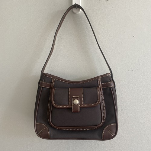Etienne Aigner small Handbag polyester And Canvas W/Silver accents w/Brown Trim