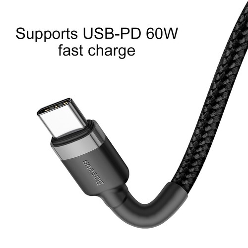 2m Baseus 60W 20V 3A Type C Fast Charging Data Cable QC3.0 PD2.0 Quick Charge BK - Picture 2 of 6
