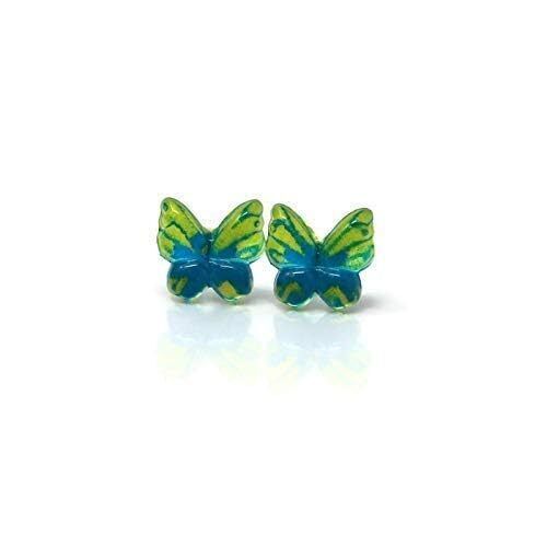 100% Metal Free Earrings on Plastic Posts for Sensitive Ears Butterfly Green - Picture 1 of 4