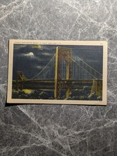 1948 George Washington Bridge at Night New York City NY Linen Postcard