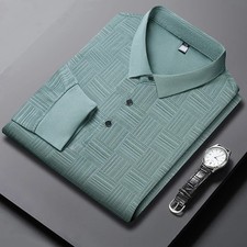 New Men's Business Casual Long Sleeved Shirt Solid Color Polo Shirt Fashionable