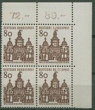 Bund 1964/65 Bauwerke klein, Weissenburg Bayern 461 4er-Block Ecke 2 postfrisch