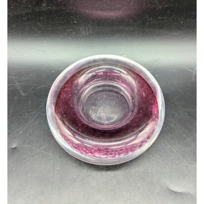 Vintage Signed Studio Art Glass 1994 Tea Light Candle Holder Purple Clear 4.5''
