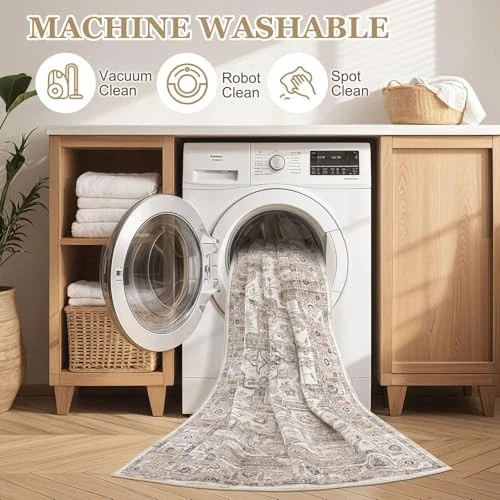 Небольшой моющийся винтажный ковер 9x12 — мягкие традиционные ковры для гостиной большого размера  - Изображение 4 из 4