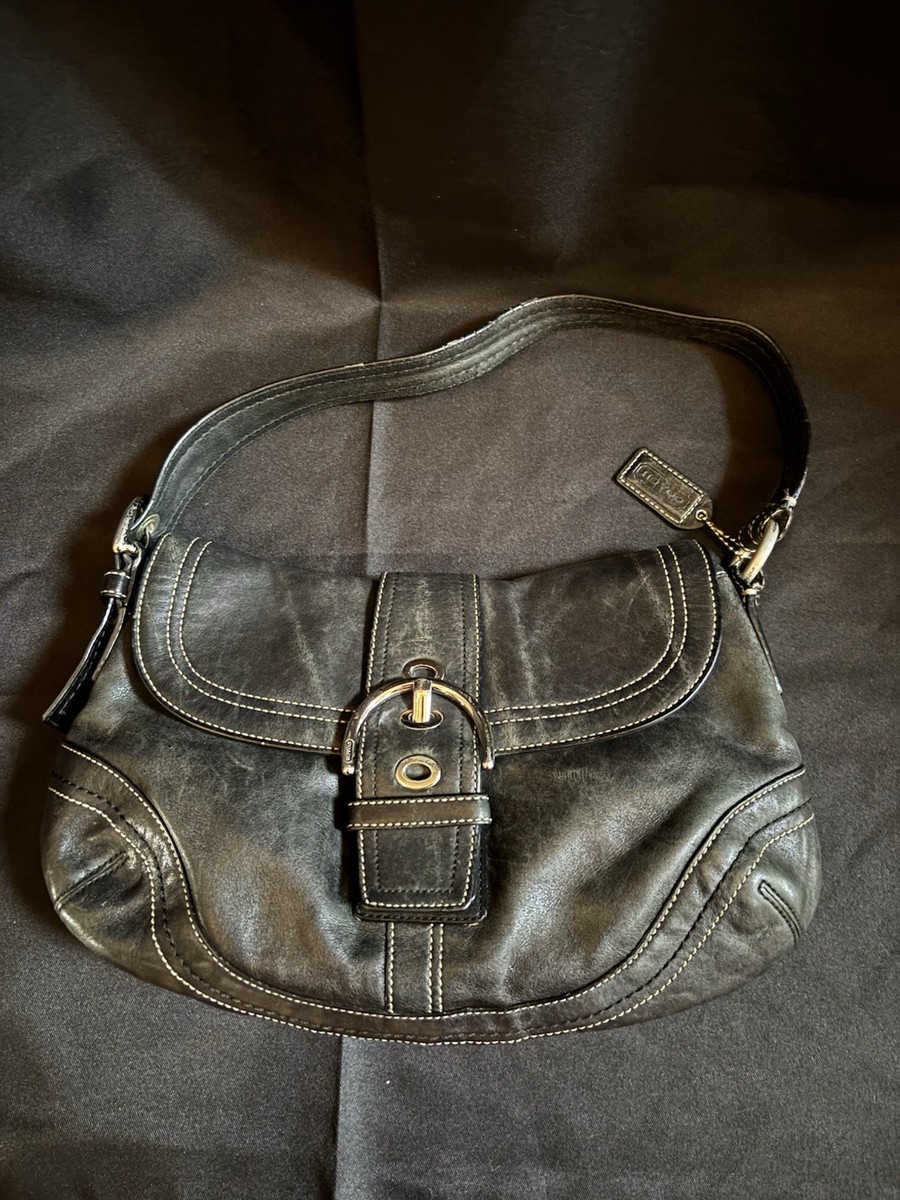 美品　COACH ブラック ソーホー ワンショルダー F10910 バッグ Coach Black Leather Hobo Buckle Flap Shoulder Bag F10910 for sale