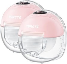 TSRETE Wearable Electric Breast Pump LCD Display 3 Modes 12 Levels Portable Pink