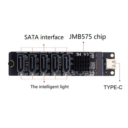 TYPE-C auf SATA3.0 5-Port-Adapter-Konverterkarte 6 Gbit/S USB10G JM575+JMS55845 - Afbeelding 2 van 9
