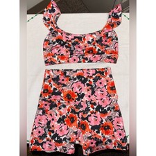 Jo  Jax Dance Set Pink  Red Floral Two-Piece Size Youth Large 12 