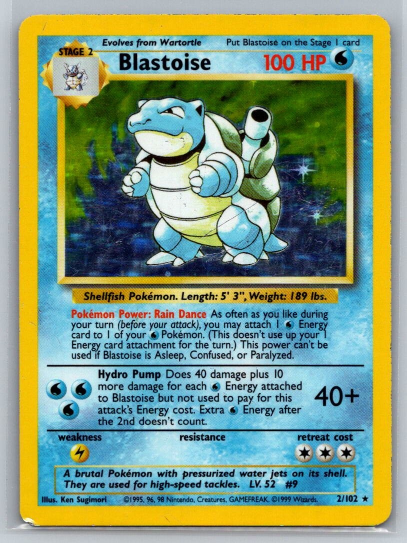 Blastoise 2/102 MP Holo Base Set Unlimited Pokemon