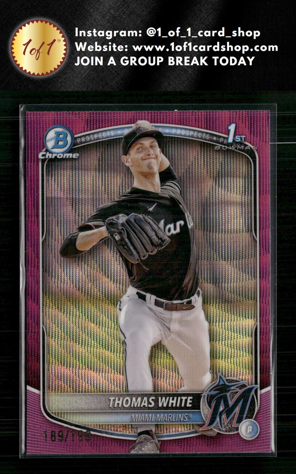 2025 Bowman #BCP-69 Thomas White Chrome Fuchsia Wave Refractor 189/199 AB