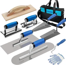 10PCS Concrete Trowel Set, Masonry Hand Tool Set Includes Large Flat Finishing a