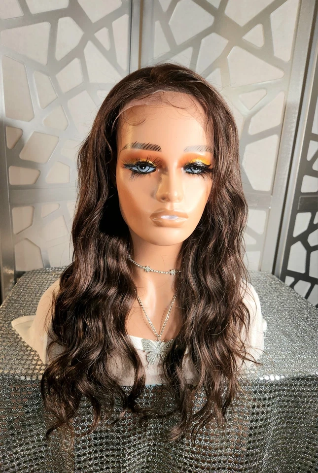 Peluca marrón peluca de cabello 100 % humano peluca ondulada virgen Remy peluca de cabello real Freeparting Foto 3 de 4