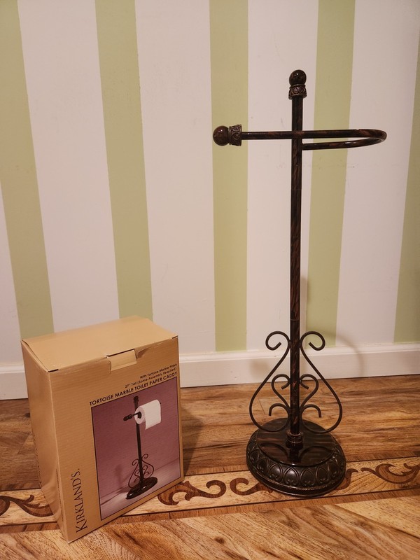 Toilet Tissue Paper Holder Stand in Tortoise Marble Finish Metal Bathroom     