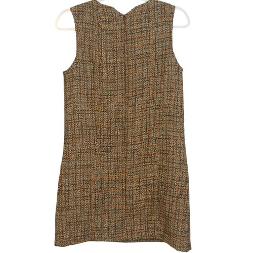 Esley Tweed Sleeveless Shift Dress S brown orange Textured Pockets Mod Retro 90s - Picture 3 of 6