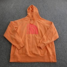 The North Face Hoodie Womens Large Orange Fleece Pullover Graphic Logo Pocket