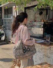    ALO Yoga Gray Tie Dye Canvas Cotton Tote Bag Large Travel  Gym Carry On NWT