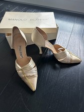 Vintage Manolo Blahnik Champagne Satin d'Orsay Heels - UK 6 (EU 39.5) good cond