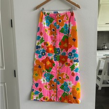 Vintage 60s 70s Beach House Psychedelic Floral Midi Maxi Skirt