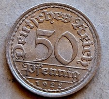  1922-G GERMANY 50 PFENNIG-DEUTSCHES REICH