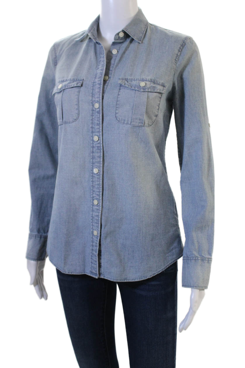 J Crew Women Light Blue Collared Basic Button-Up … - image 2