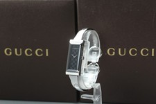 Near MINT Full Set GUCCI 127.5 G-Frame Black Tank Qz Ladies Watch w/ Box JAPAN