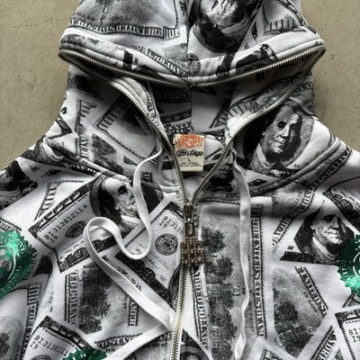Vintage Johnny Blaze RARE Cash Is King $100 Money Full Zip Hoodie
