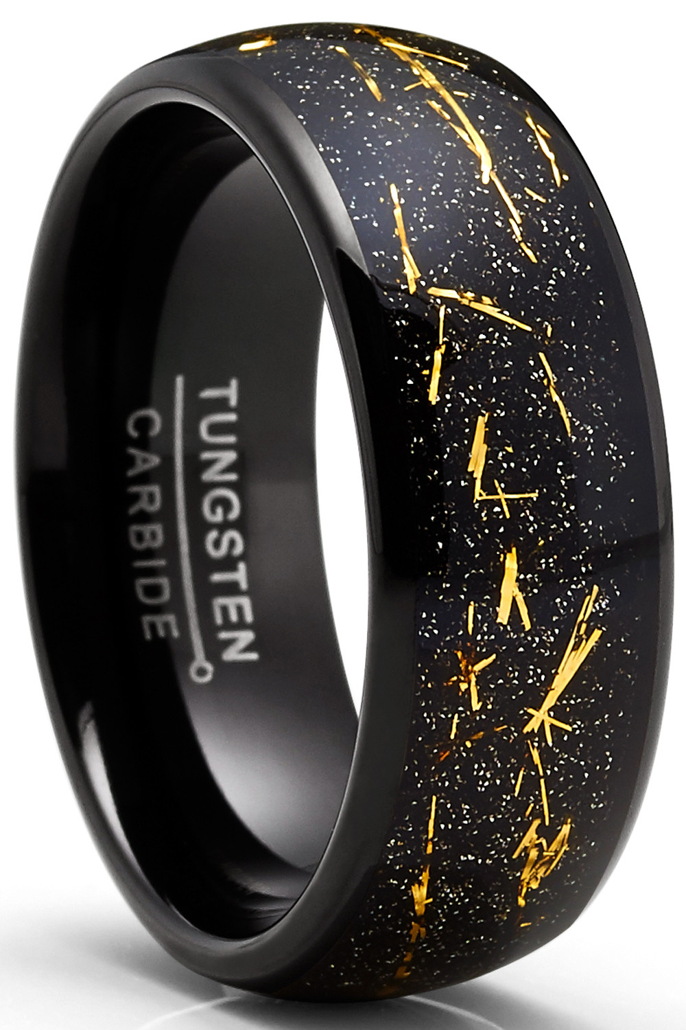 Tungsten Wedding Band Engagement Ring Star Dust Gold Tone Metal Shavings-image