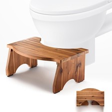 HOLANA Foldable Toilet Stool for Bathroom Adults - 7.2" Acacia Wood Poop Stoo...