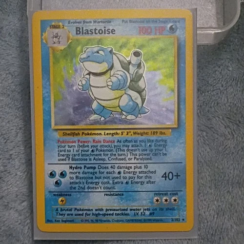 Pokémon Blastoise #2 HP100, Base Set Holo Rare English 1999 Stage 2 WOTC