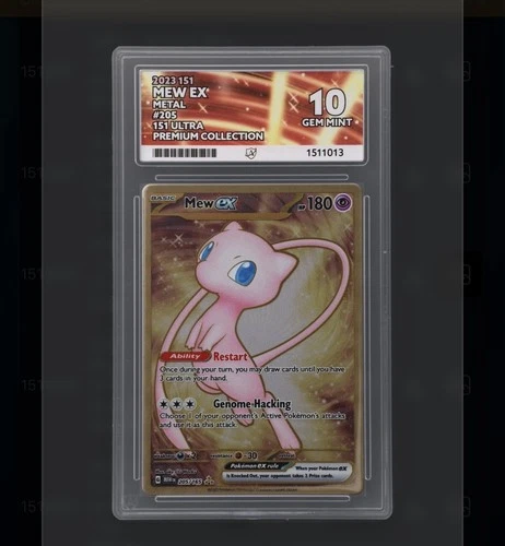 Mew ex 205/165 Metal Card Pokemon 151 UPC ACE 10 Gem Mint Gold Promo