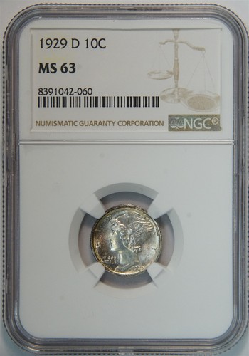1929 D Mercury Silver Dime MS 63 NGC 10C US COIN