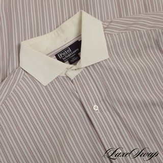 Vintage Polo Ralph Lauren Purple Label Sea Island Ctn White Grey Stripe Shirt 15