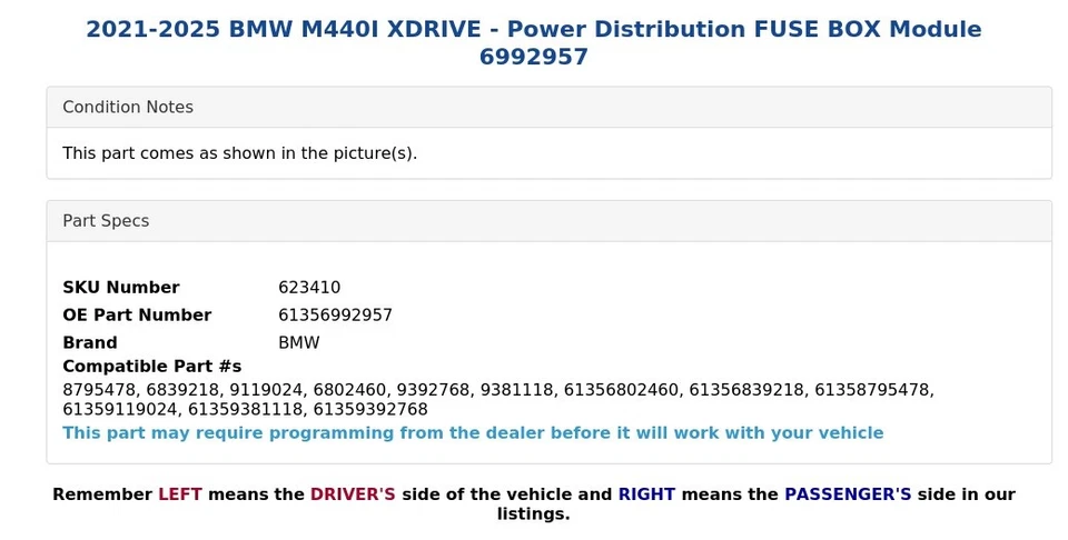 BMW M440I XDRIVE 2021-2025 - Módulo caja de fusibles de distribución de energía 6992957 Foto 4 de 4
