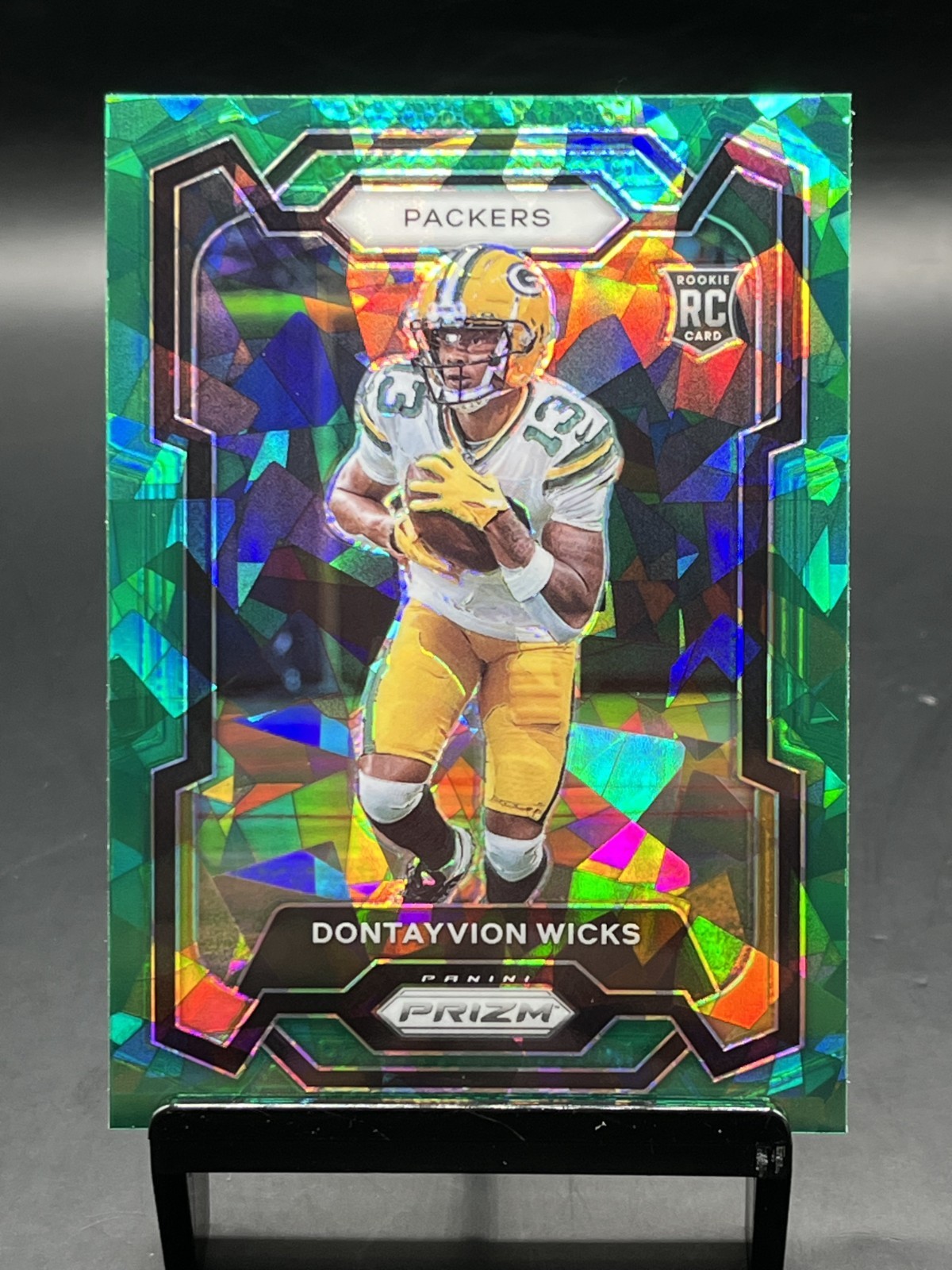 2023 Panini Prizm Dontayvion Wicks #333 Green Ice Prizm RC SP